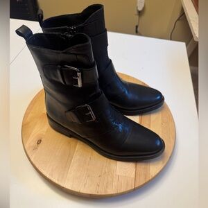 Emanuele Crasto Black Leather Buckle Boots